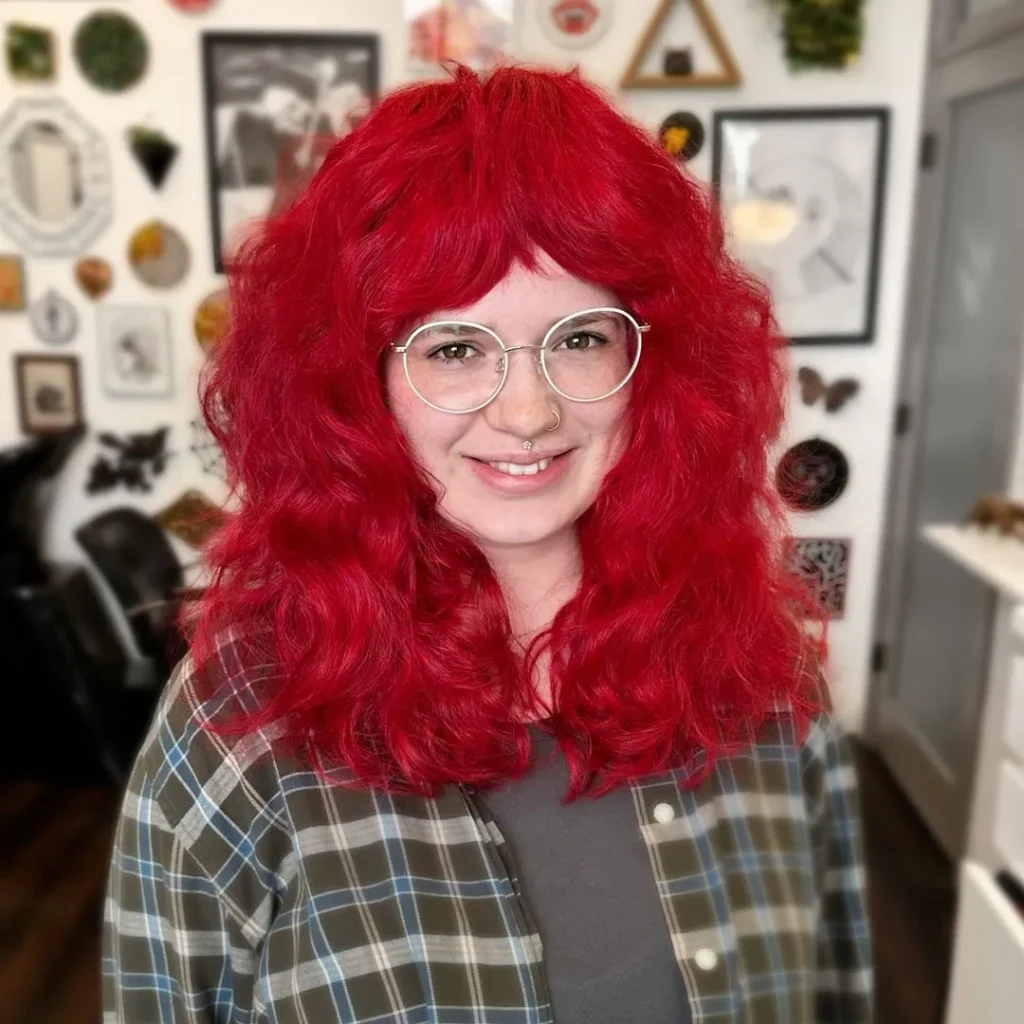 Split Dye On Curly Shag With Curtain Bangs