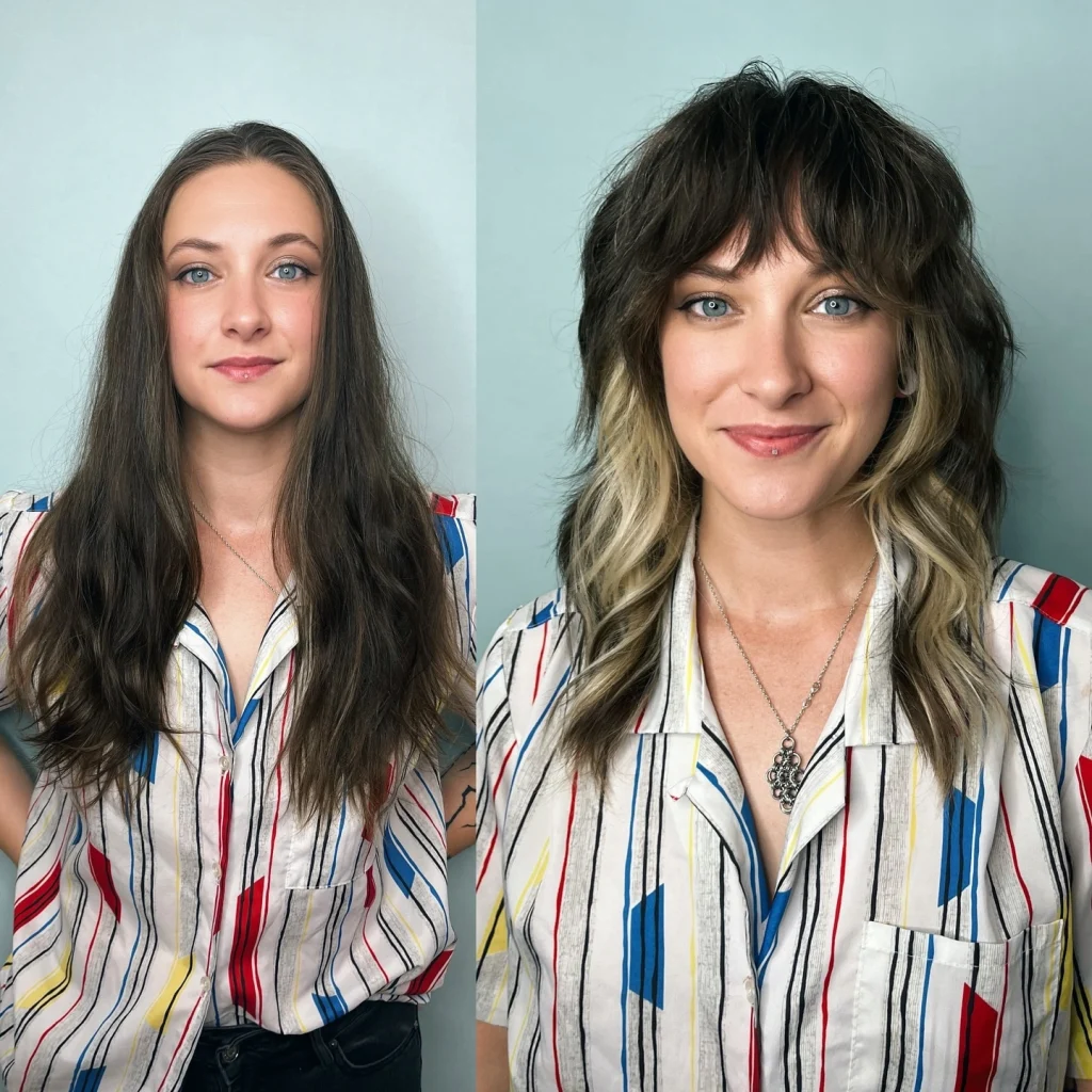 Textured Layered Shag with Fringe for Thick Hair